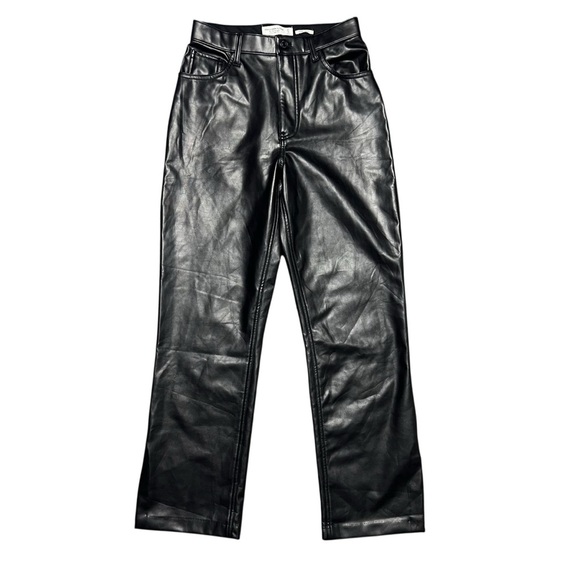 Abercrombie & Fitch Curve Love Vegan Leather 90s Straight Pant Black 27 - Picture 1 of 5